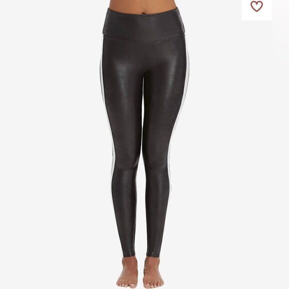 Spanx faux leather side stripe leggings small moto biker pants vegan edgy - Picture 2 of 7